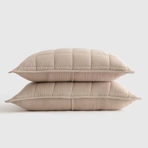 NWT QUINCE Organic Airy Gauze Box Quilt Sham Set Standard Dune 5510